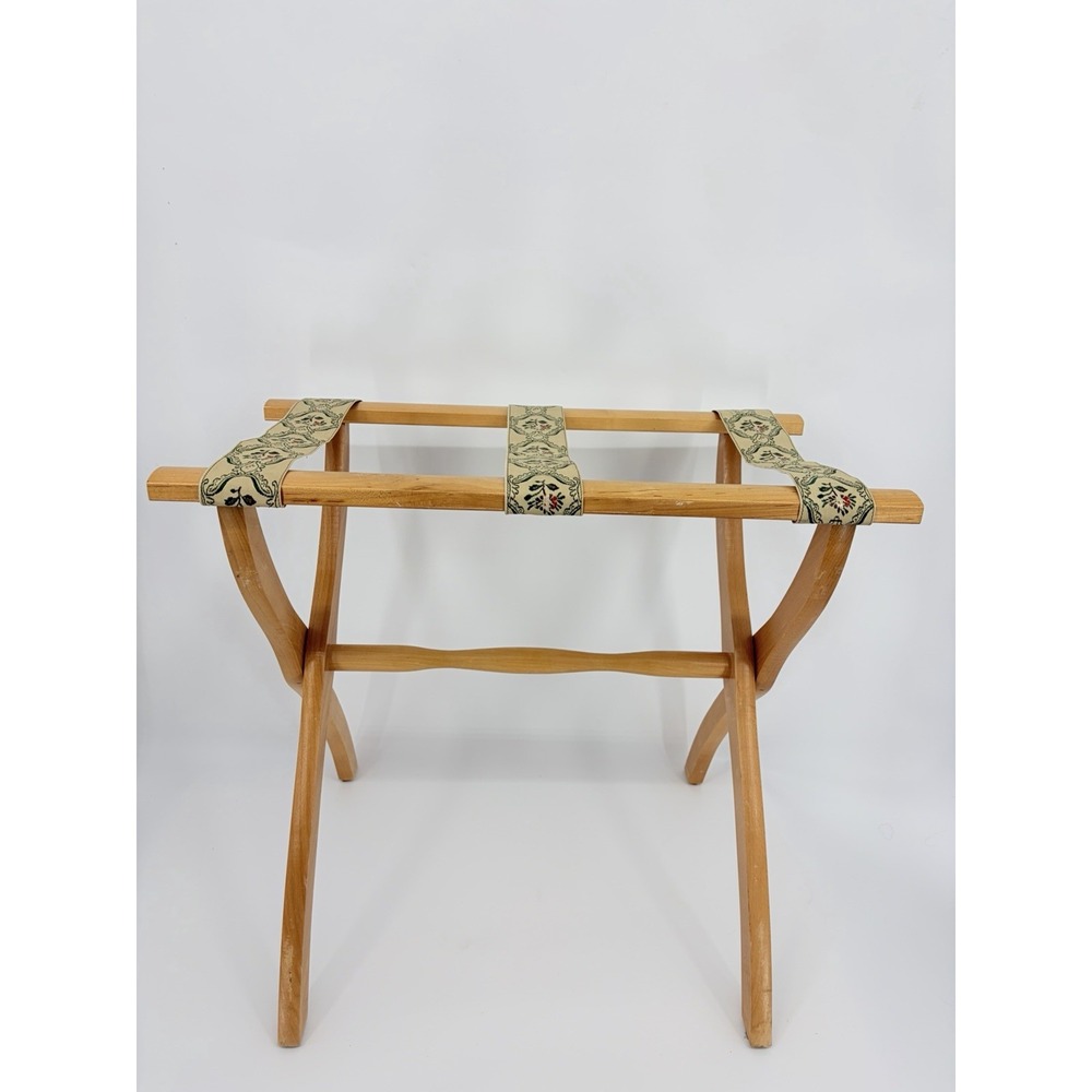 Vintage Scheibe Wood Folding Luggage Rack Tapestry Straps Hotel Suitcase